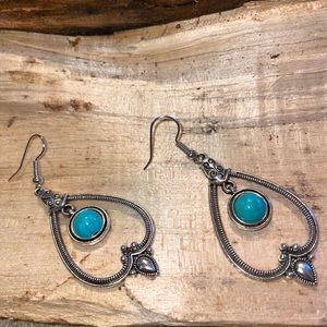Turquoise and Silver Color New Dangle Earrings New for The Season